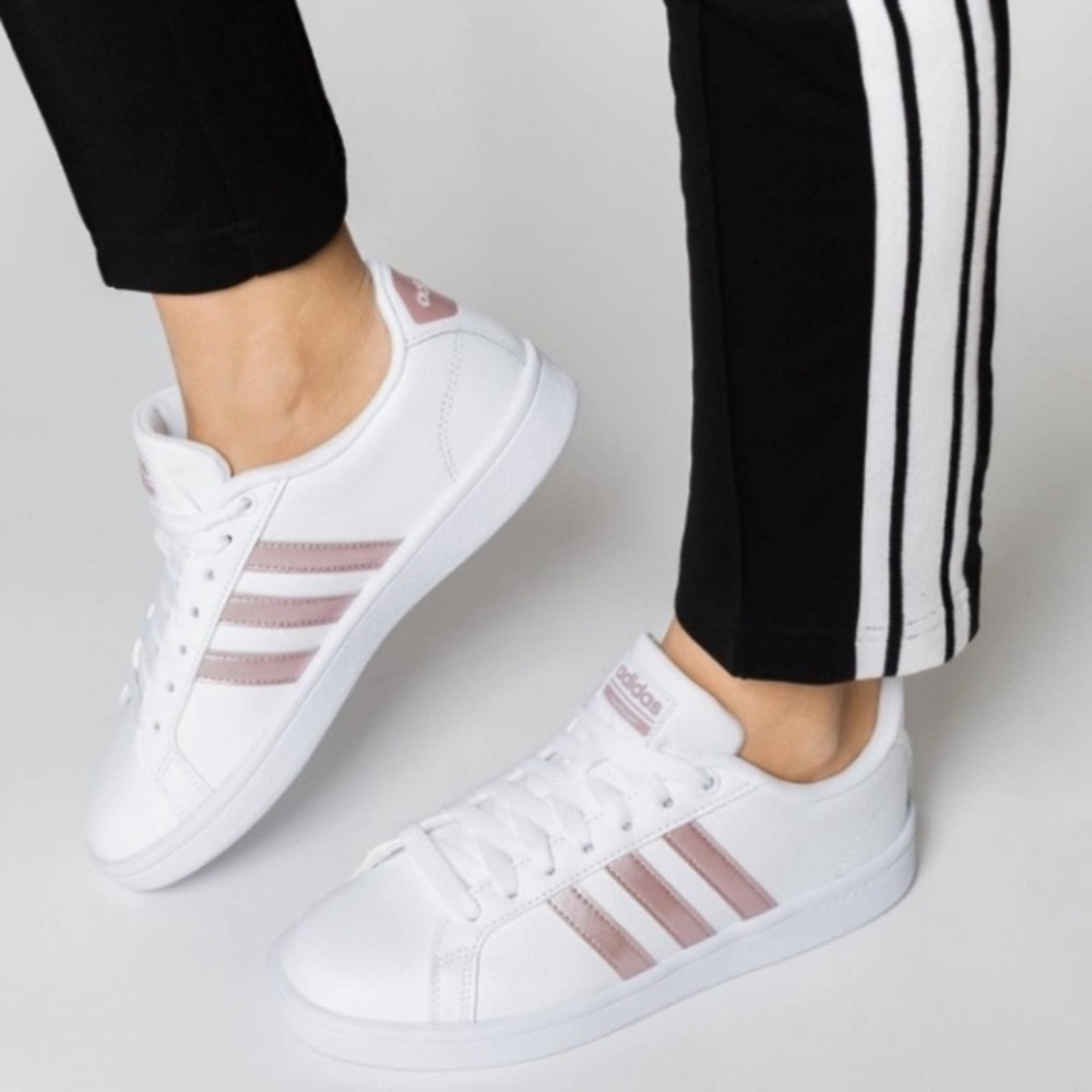Adidas Rose Gold Three Stripe Cloudfoam Sneakers